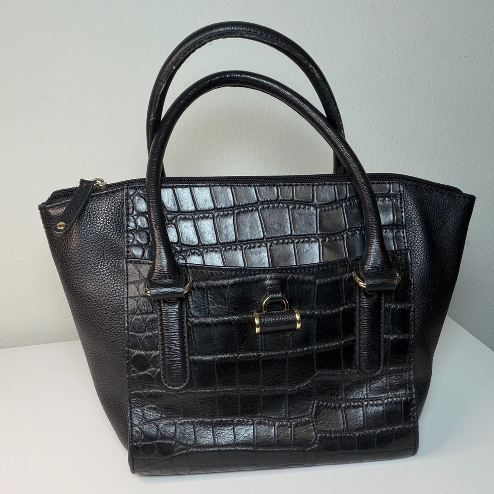 Tignanello Black Crocodile-Patterned Satchel Purse - image 1